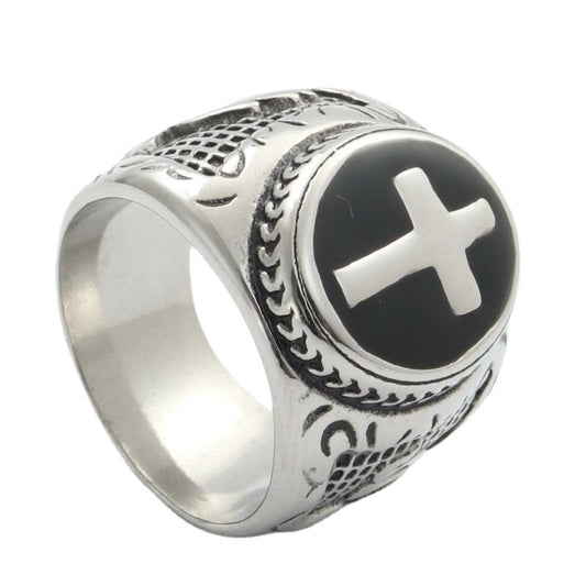 Trendy Retro Titanium Steel Cross Ring for Men - Stylish Black Epoxy Accessory