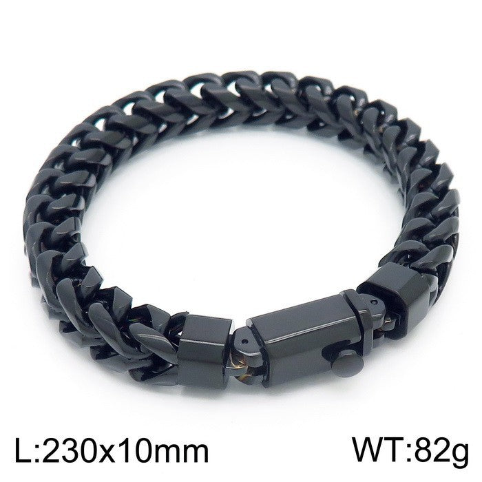 Titanium Steel Men's Rock Style Bracelet with Spring Buckle and Chain Design