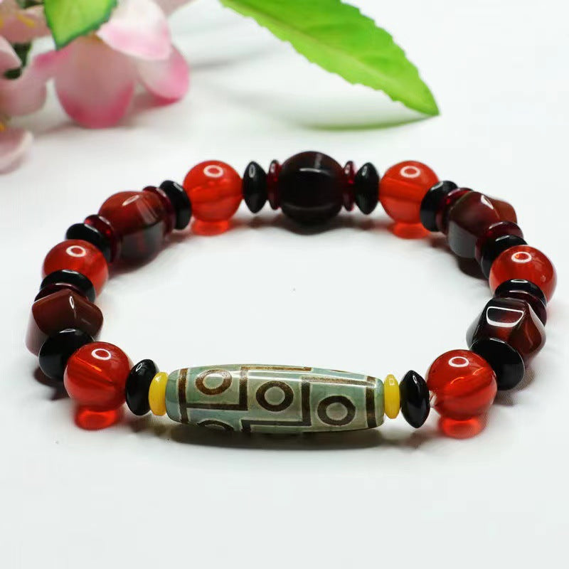 Nine-eyed Heavenly Beads Red Agate Sterling Silver Bracelet