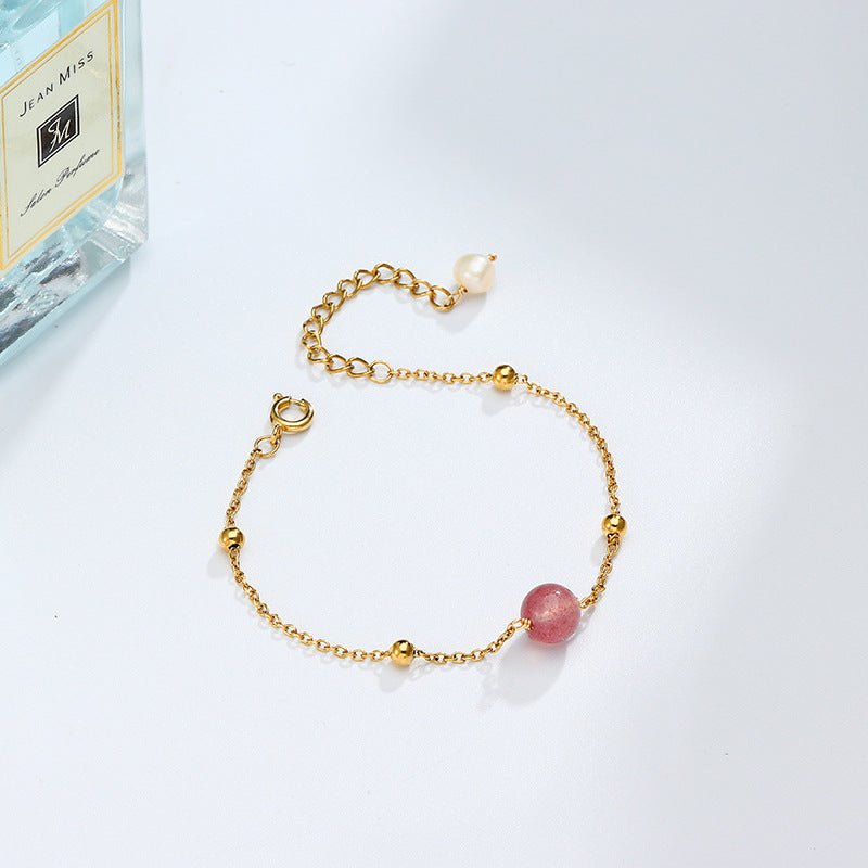 Versatile Strawberry Crystal Powder Bracelet for Women