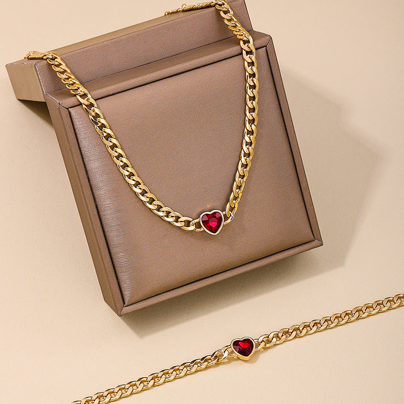 European Chic Red Love Metal Chain Jewelry Set - Vienna Verve Collection