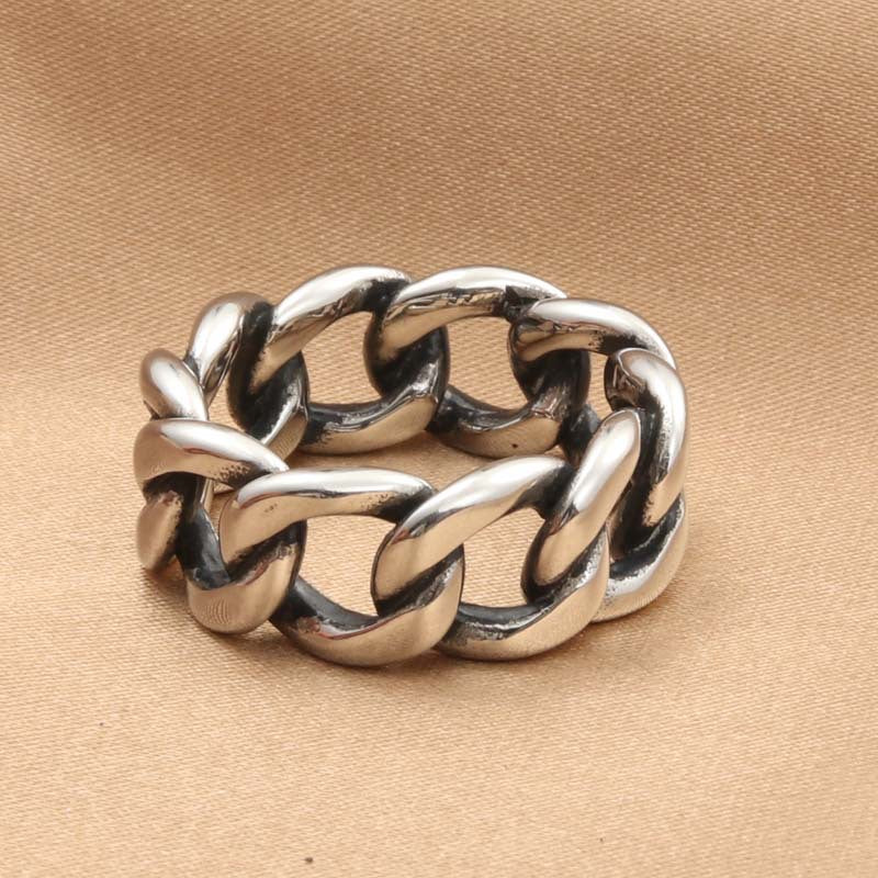 Retro-Inspired Titanium Steel Chain Ring for Men - Trendy Stainless Steel Twist Design