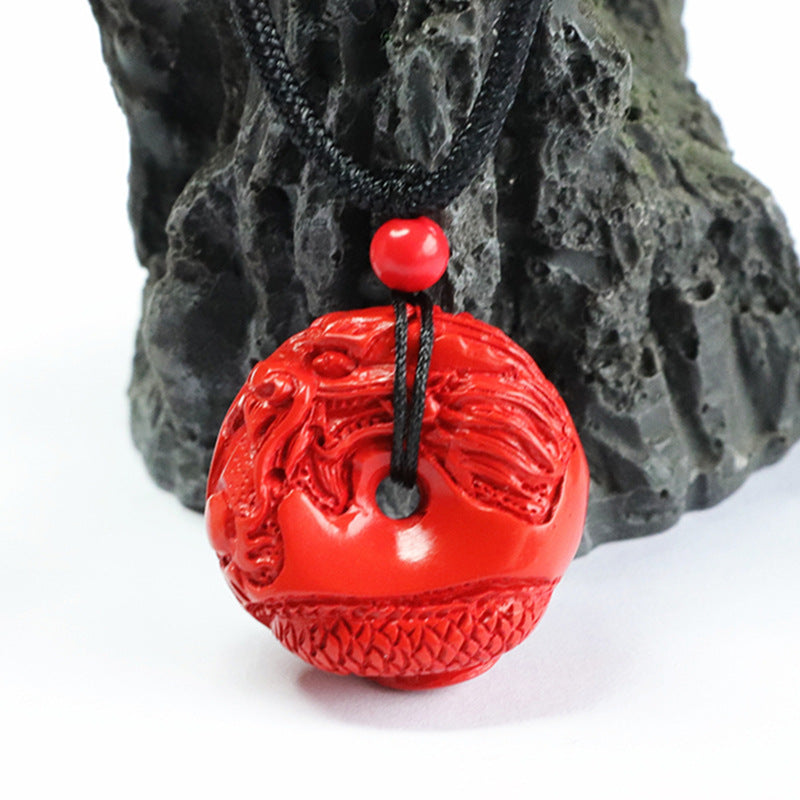 Cinnabar Ping'an Buckle Red Sand Carving Dragon Pendant