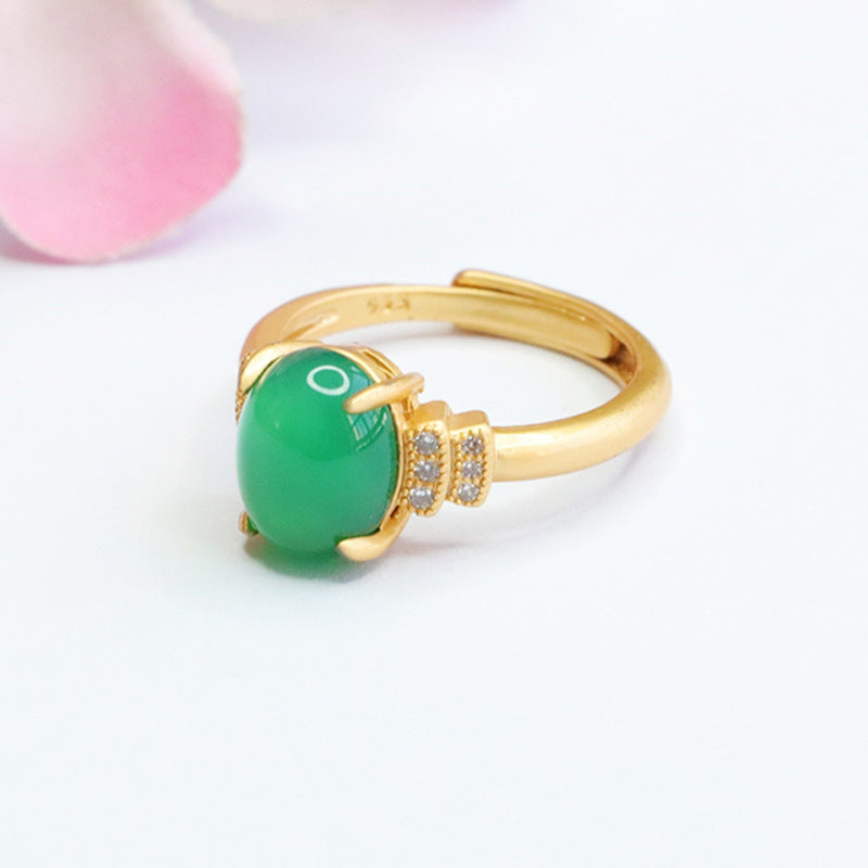 Green Chalcedony Zircon Ring with Ice Emperor Touch