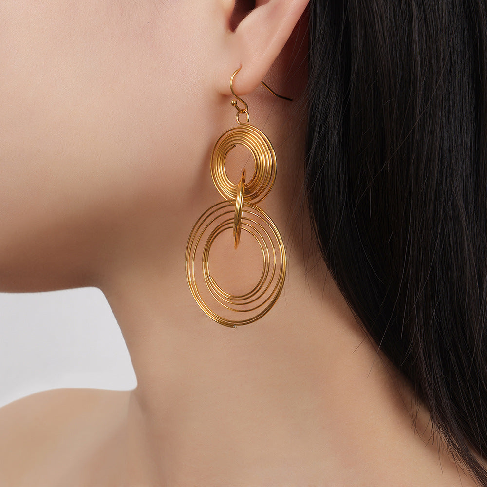 Modern Geometric Circle Earrings in Titanium Steel Gold-Plated Design