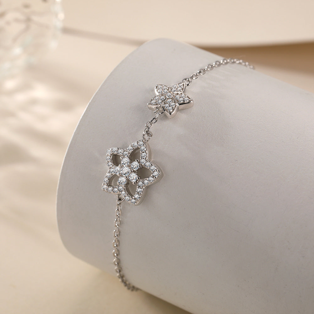 Hollow Full Zircon Star Sterling Silver Bracelet