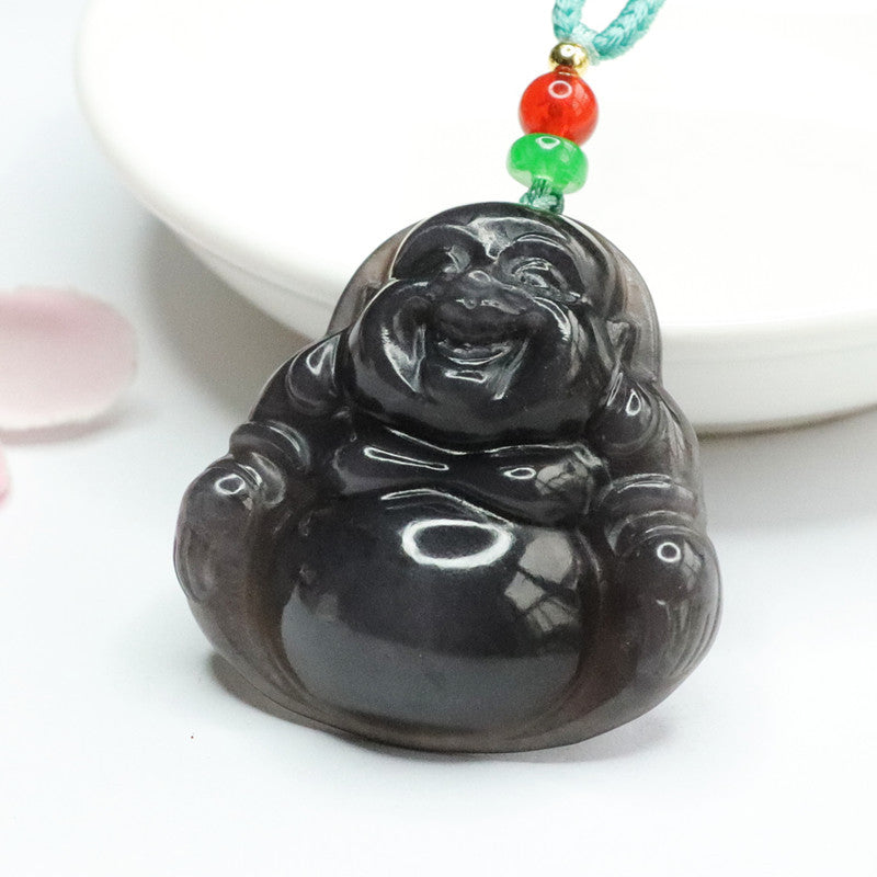 Maitreya Buddha Pendant with Hetian Jade and Sterling Silver Necklace - Fortune's Favor Collection