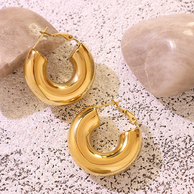 Golden U-Shaped Geometric Earrings - Hypoallergenic European Design