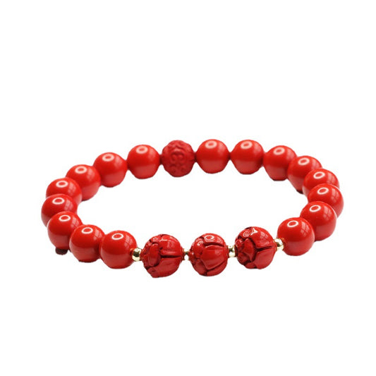 Red Sand Lotus Sterling Silver Bracelet with Cinnabar Stone