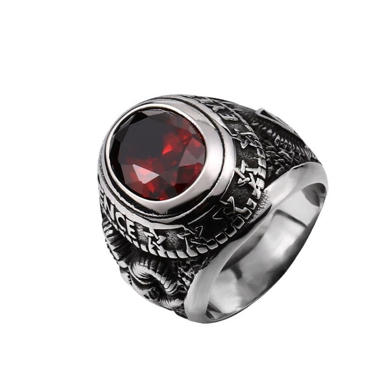 Custom Retro Masonic Titanium Steel Ring with Zircon Inlay for Men