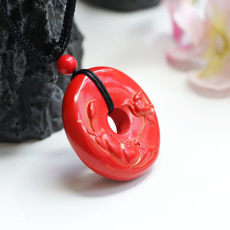 Cinnabar Lotus Peace Buckle Pendant Jewelry