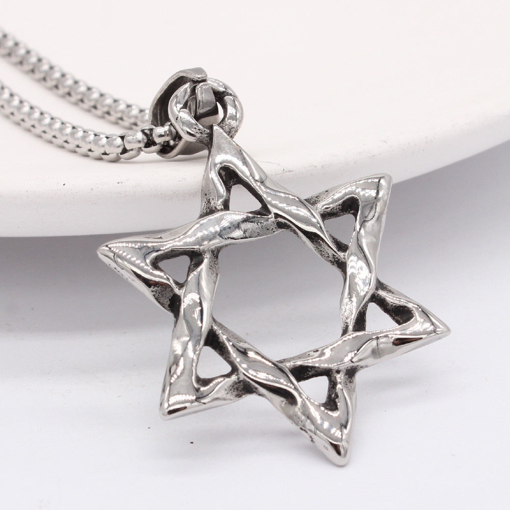 Hollow Hexagonal Star Titanium Steel Necklace for Men