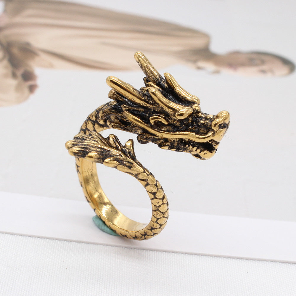 Personality Retro Chinese Dragon Titanium Steel Ring for Men