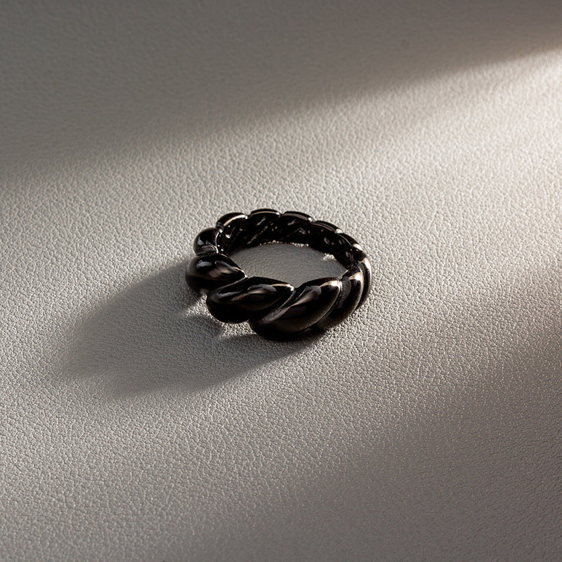 Titanium Steel Lover's Ring with Fried Dough Twists Design - European & American Style