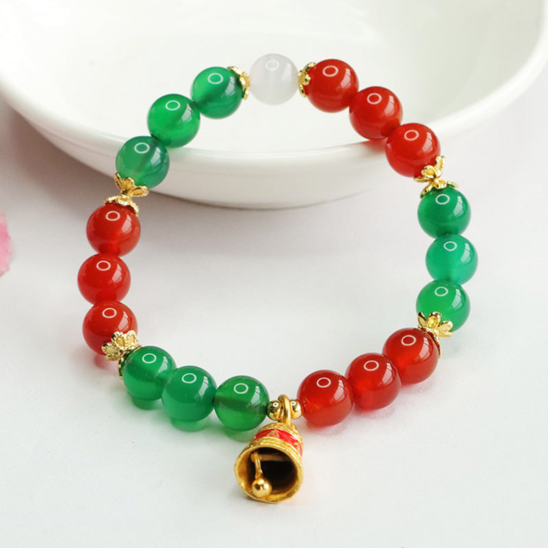 Festive Red Agate and Green Chalcedony Bracelet