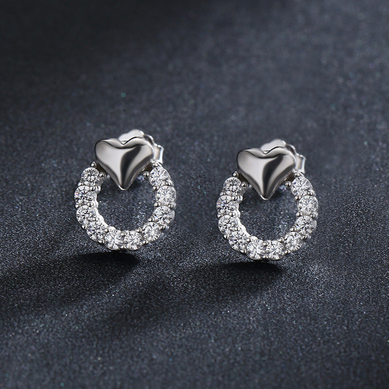 S925 Sterling Silver Heart-shaped Earrings with Zircon Detail