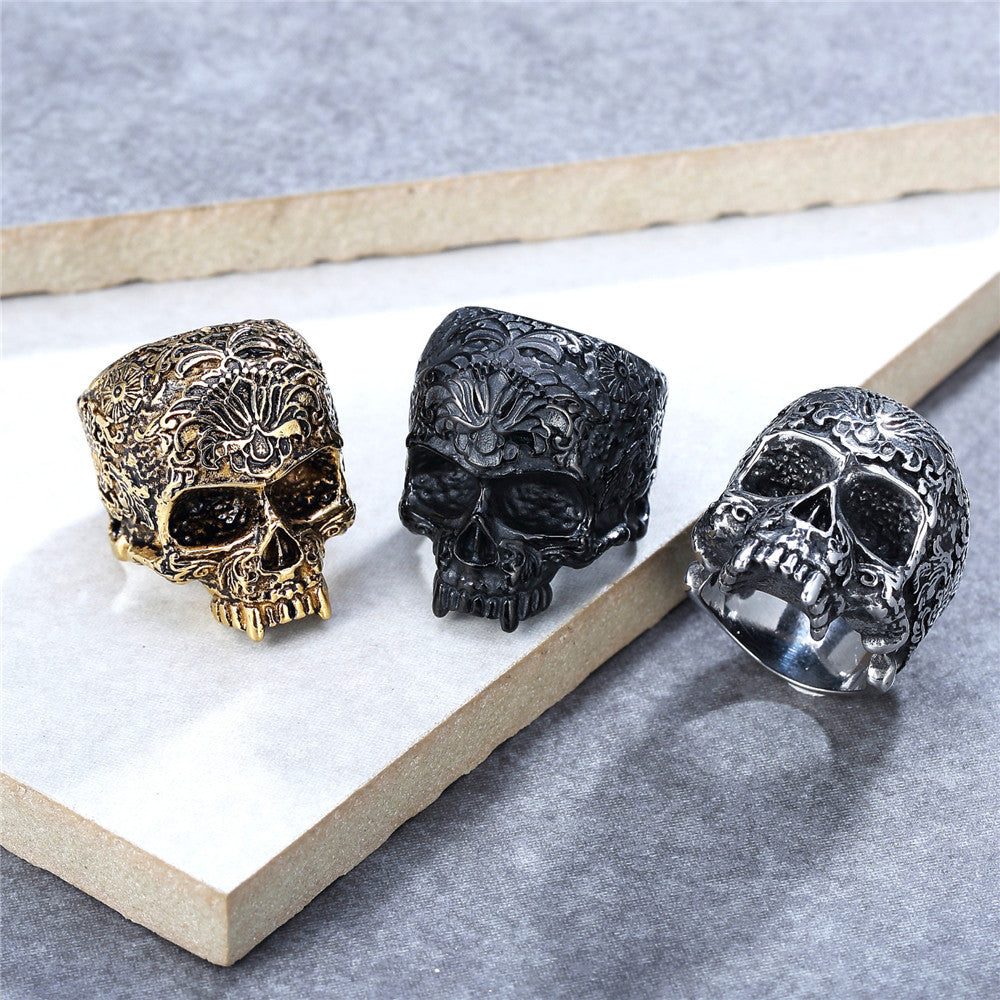 Halloween Carved Skull Titanium Steel Ring for Men