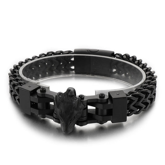 European and American Hip-Hop Style Electroplated Wolf Head Titanium Steel Bracelet for Men