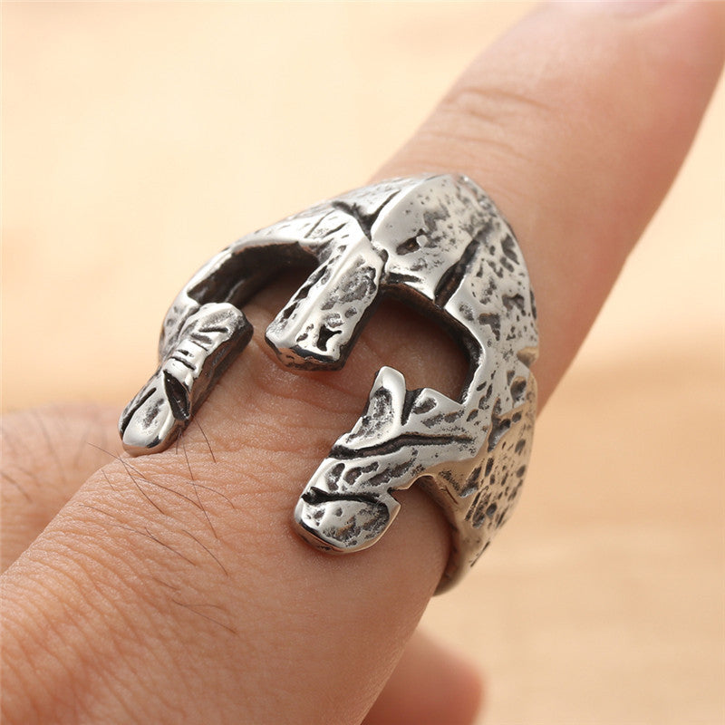 Titanium Steel Spartan Helmet Ring for Men - Retro Trendy European and American Jewelry Accessory