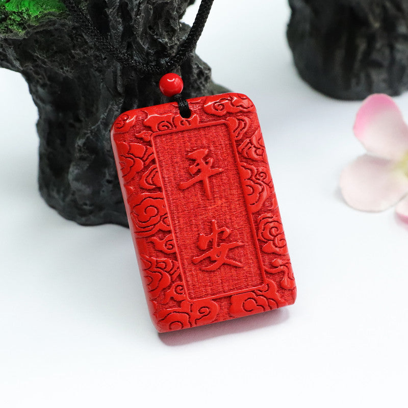 Auspicious Cloud Peace Pendant with Cinnabar Stone