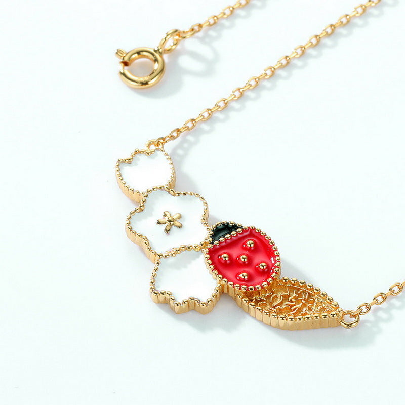Ladybug and Flower Sterling Silver Necklace
