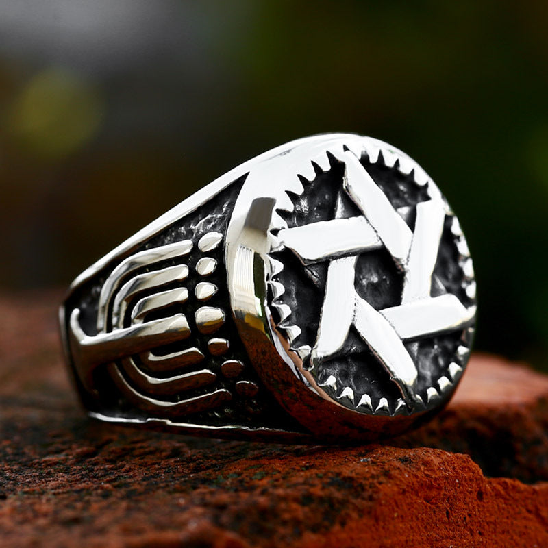 Retro Titanium Steel Hexagram Ring for Men - Wholesale Stainless Steel Jewelry