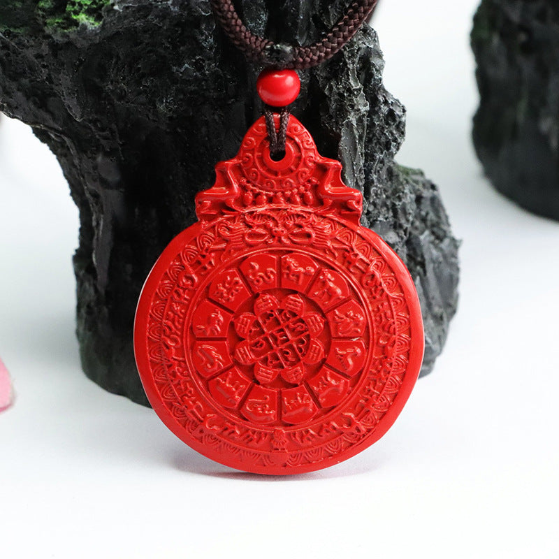 Cosmic Harmony Red Sand Pendant with Twelve Zodiac Symbols