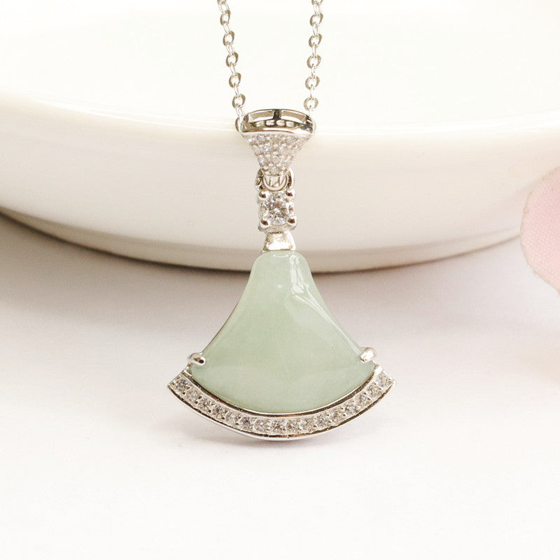 Jade Pendant with Zircon Trim Necklace crafted in Sterling Silver