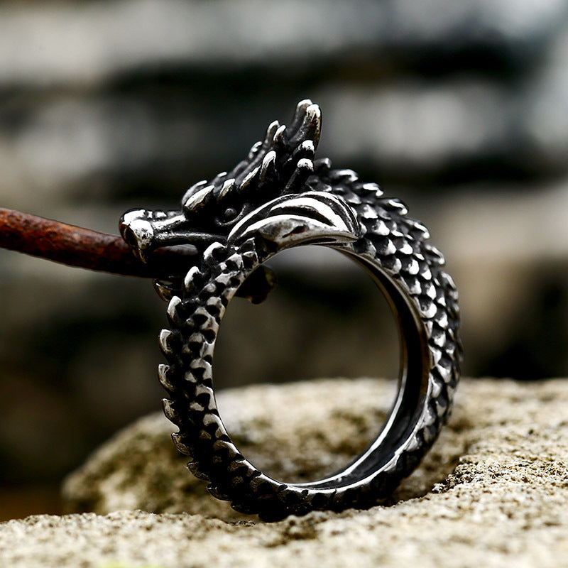 Titanium Steel Dragon Ring for Men - Retro Domineering Faucet Design, Cross-Border Wholesale Jewelry