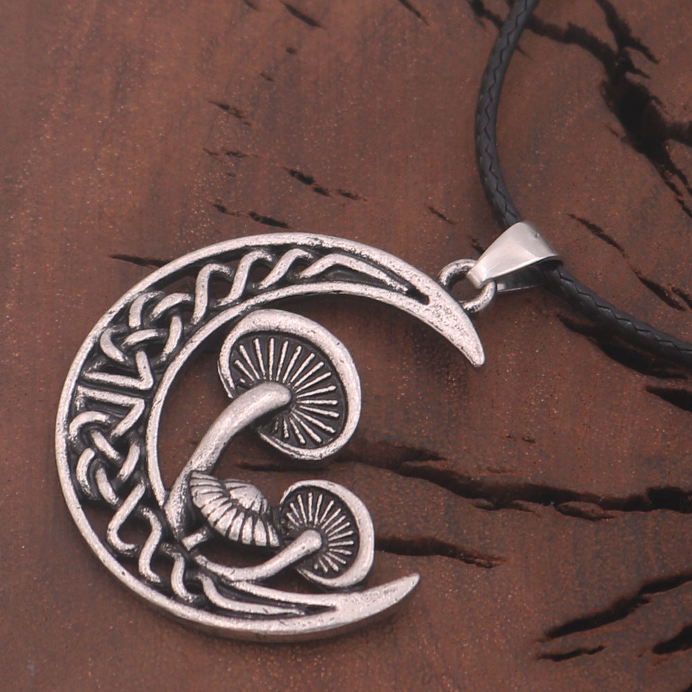 Mushroom Style Hollow Moon Pendant Necklace - European & American Jewelry for Men