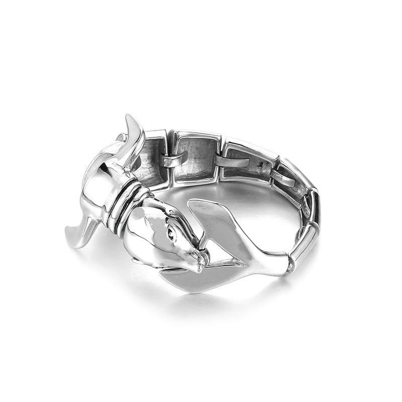 Stylish Hip-Hop Dolphin Bracelet for Men - Zircon Animal Design in Polished Titanium Steel