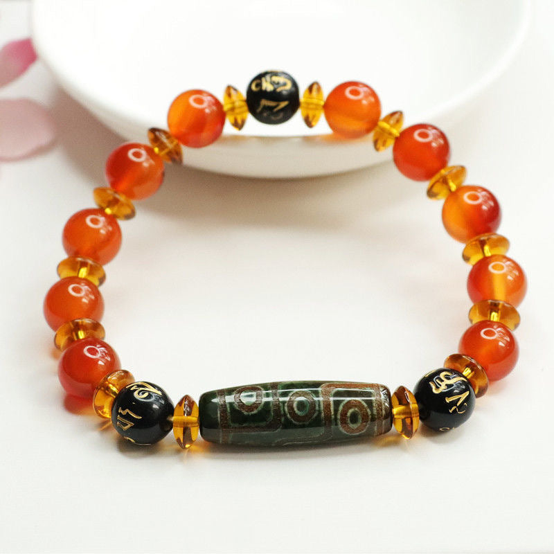 Nine Eyed Heavenly Bead Agate Mantra Bracelet