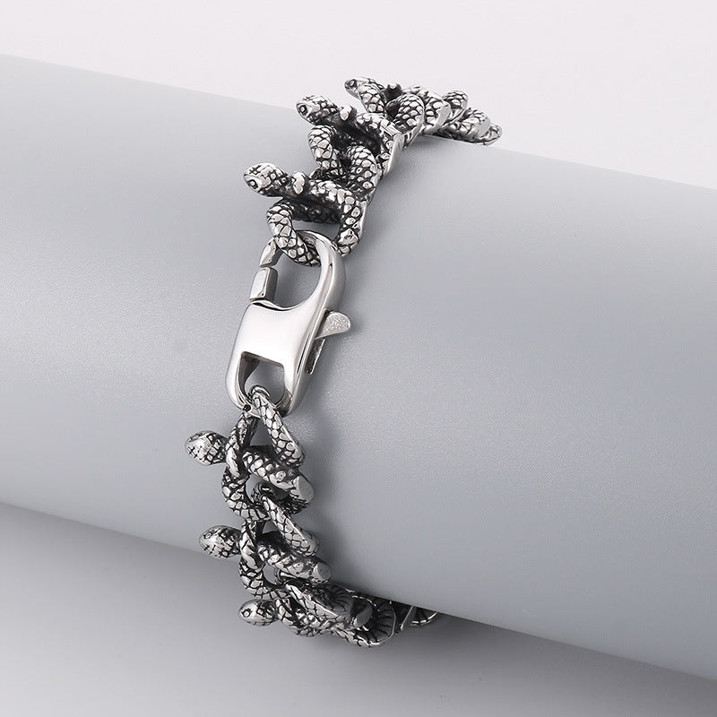 Unique Retro-Inspired Snake Bracelet for Men in Stainless Steel