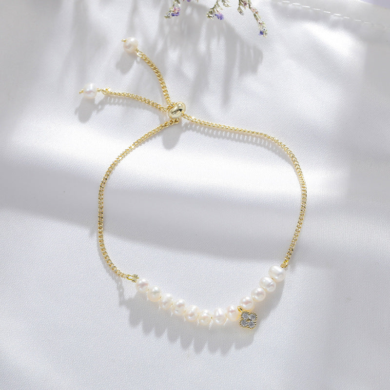 French Tassel Sterling Silver Bracelet with Natural Pearls