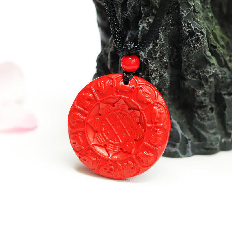 Zodiac Harmony Eight Trigrams Sterling Silver Pendant With Cinnabar Stone