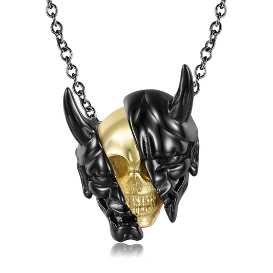 Halloween Skull Mask Pendant Silver Necklace