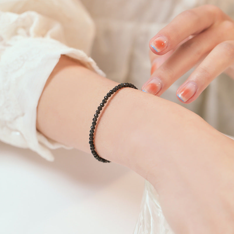 Ultra-fine Obsidian Beads Sterling Silver Bracelet