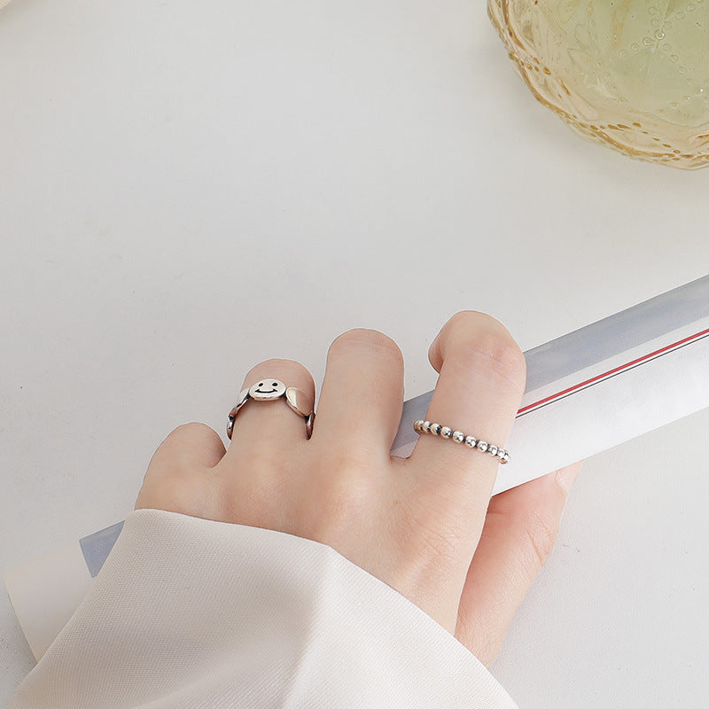 Row of Smiley Face Disc Opening Sterling Silver Ring