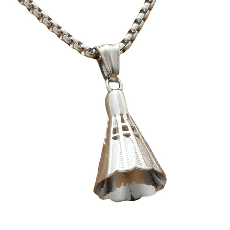 Customizable Titanium Steel Badminton Pendant Necklace for Trendy Men and Women - Sports-Inspired Punk Jewelry