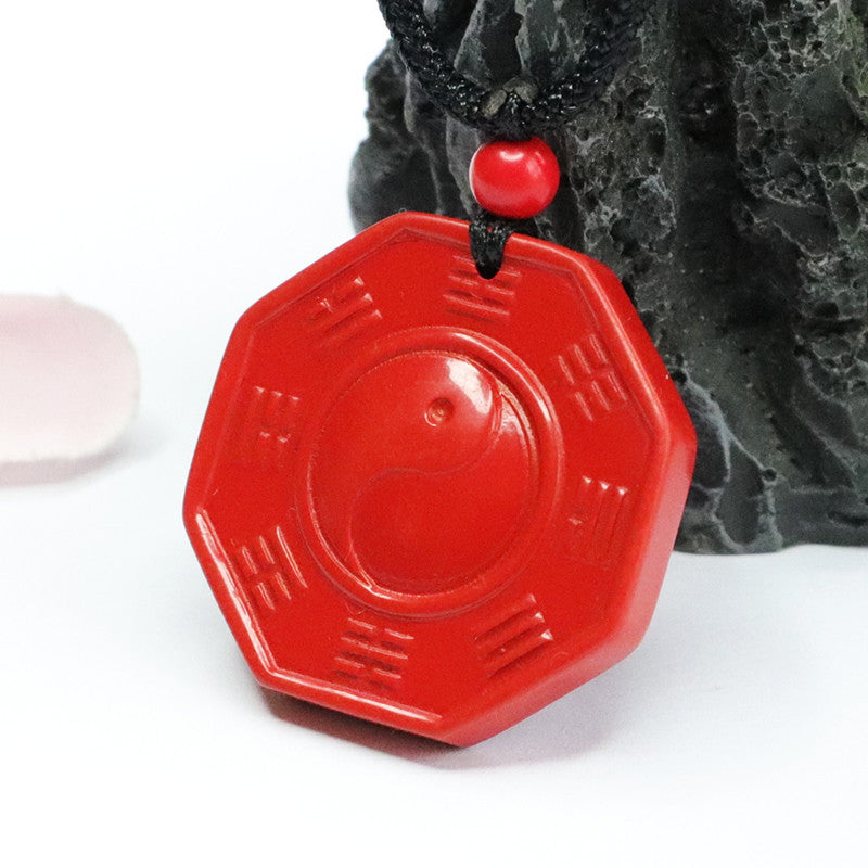 Red Sand Cinnabar Bagua Charm Necklace