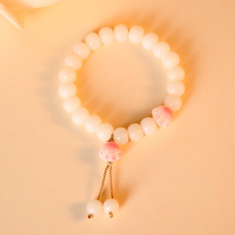 Bodhi Root and White Jade Sterling Silver Bracelet