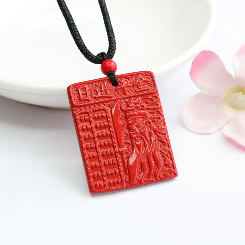 Red Sand Abacus & Cinnabar Guanyu Pendant - Sterling Silver Jewelry