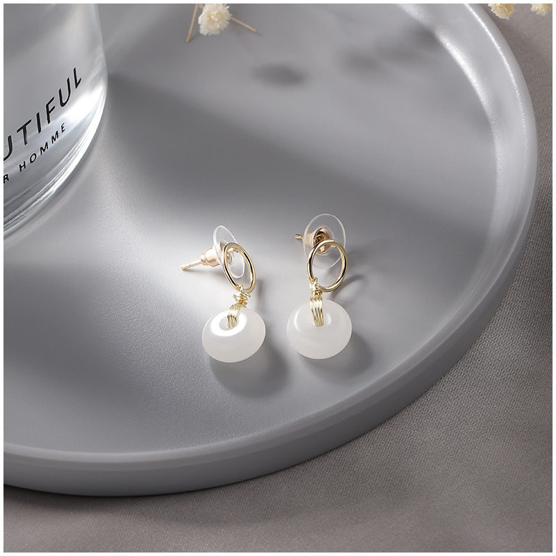 Luxurious White Jade Earrings with Sterling Silver Needle