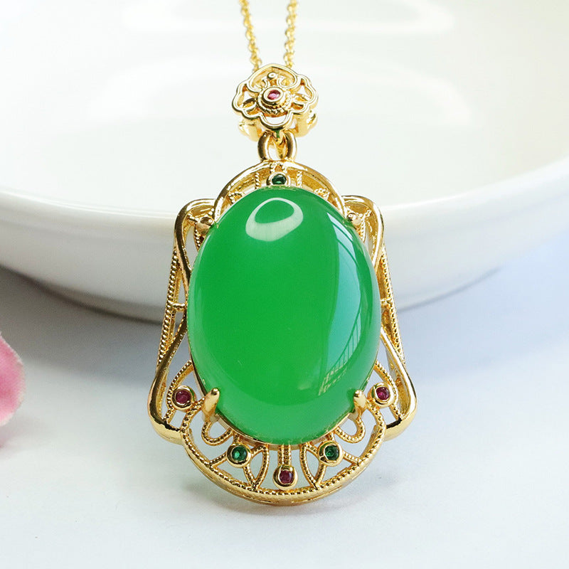 Pigeon Egg Natural Green Chalcedony Pendant