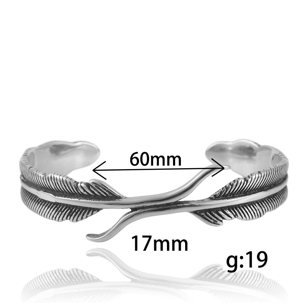 Men's Fashion Titanium Steel Woven Cuff Bracelet with Animal Feather Design