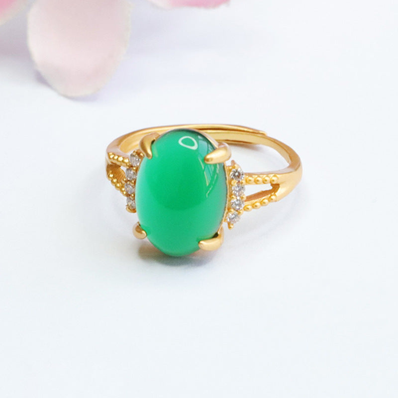 Green Chalcedony Split Shank Sterling Silver Ring - Fortune's Favor Collection