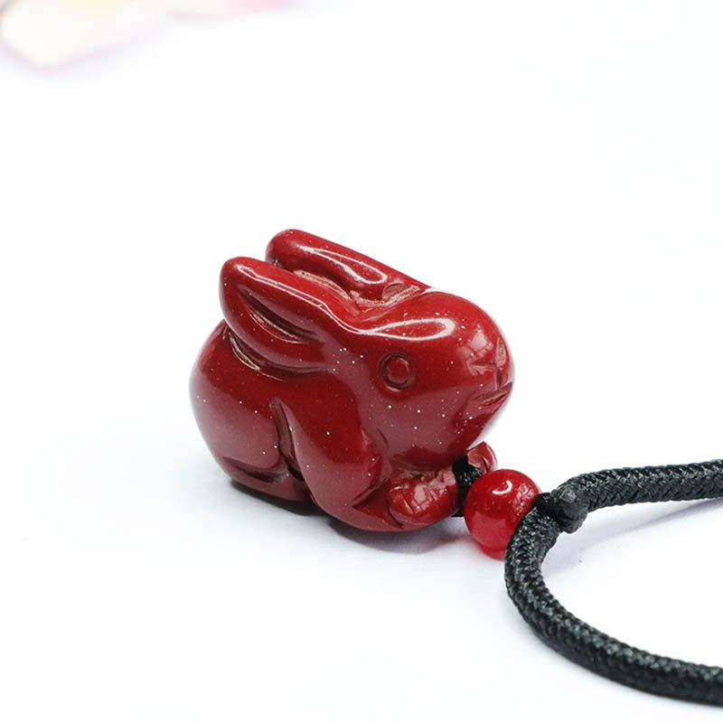 Vermilion Sand Rabbit Pendant Sterling Silver Necklace with Cinnabar Stone