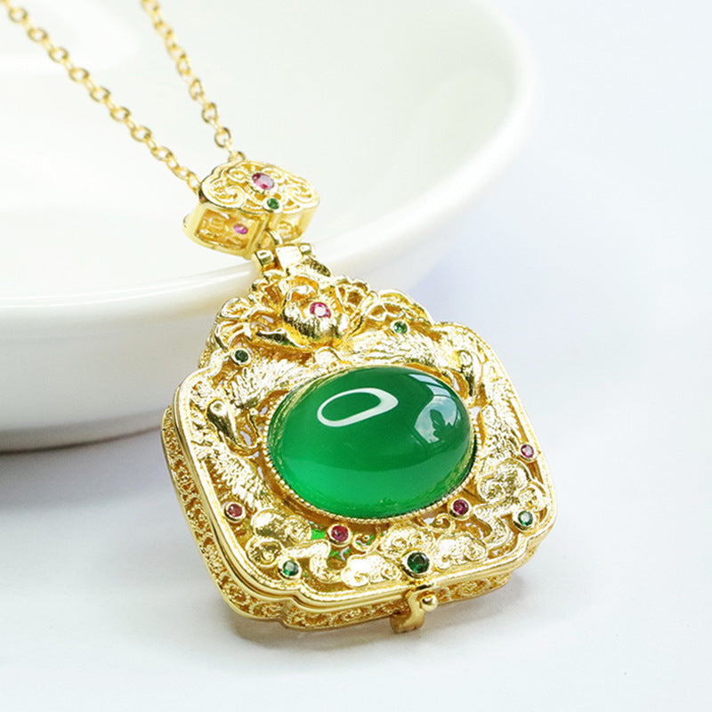 Imperial Green Chalcedony Phoenix Zircon Sachet Pendant