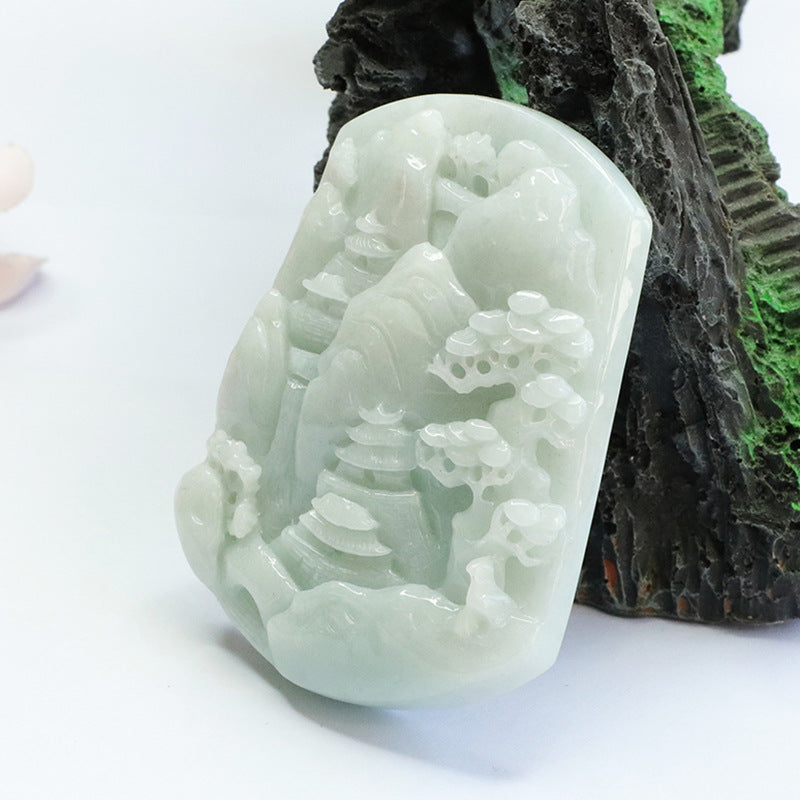 Jade Landscape Sculptured Pendant from Myanmar's Planderful Collection