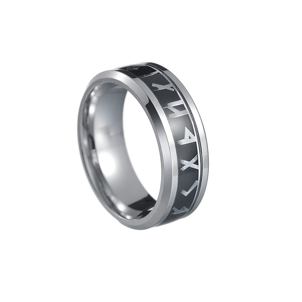 Rune Viking Patch Titanium Steel Men's Ring - European and American Style